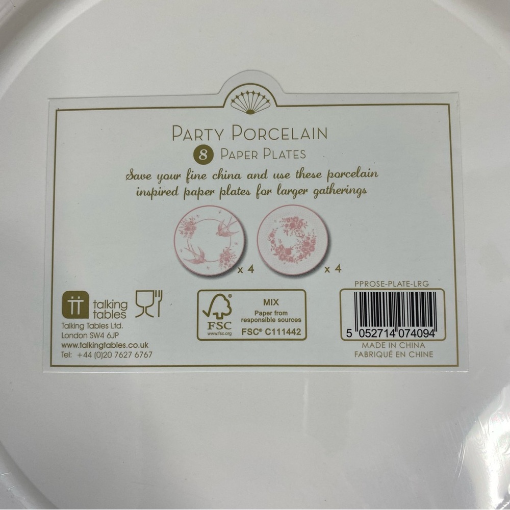 40 Paper Plates pink white floral bird - Picture 4 of 5